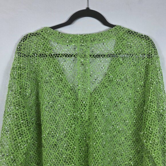 Kaktus Green Open Weave Mesh Cardigan Sweater Women's Size Large - Picture 13 of 14